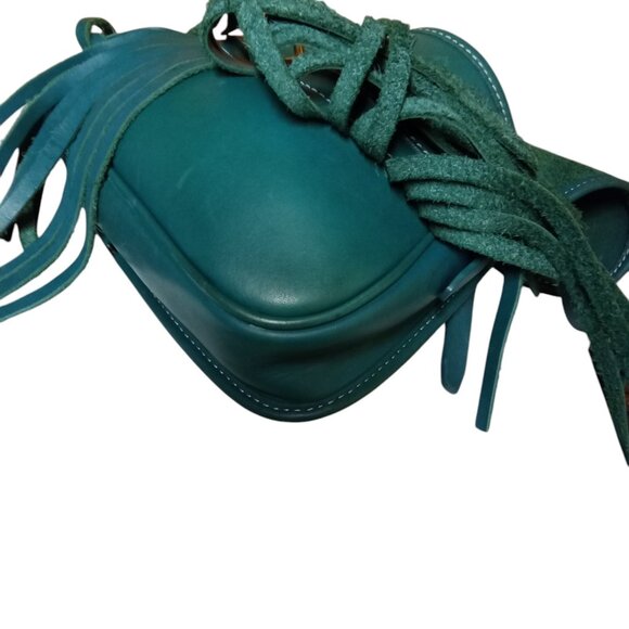 ROByNSAPI Dooney & Bourke RARE Teal  Fringe Leather Crossbody Shoulder Bag - Picture 7 of 12